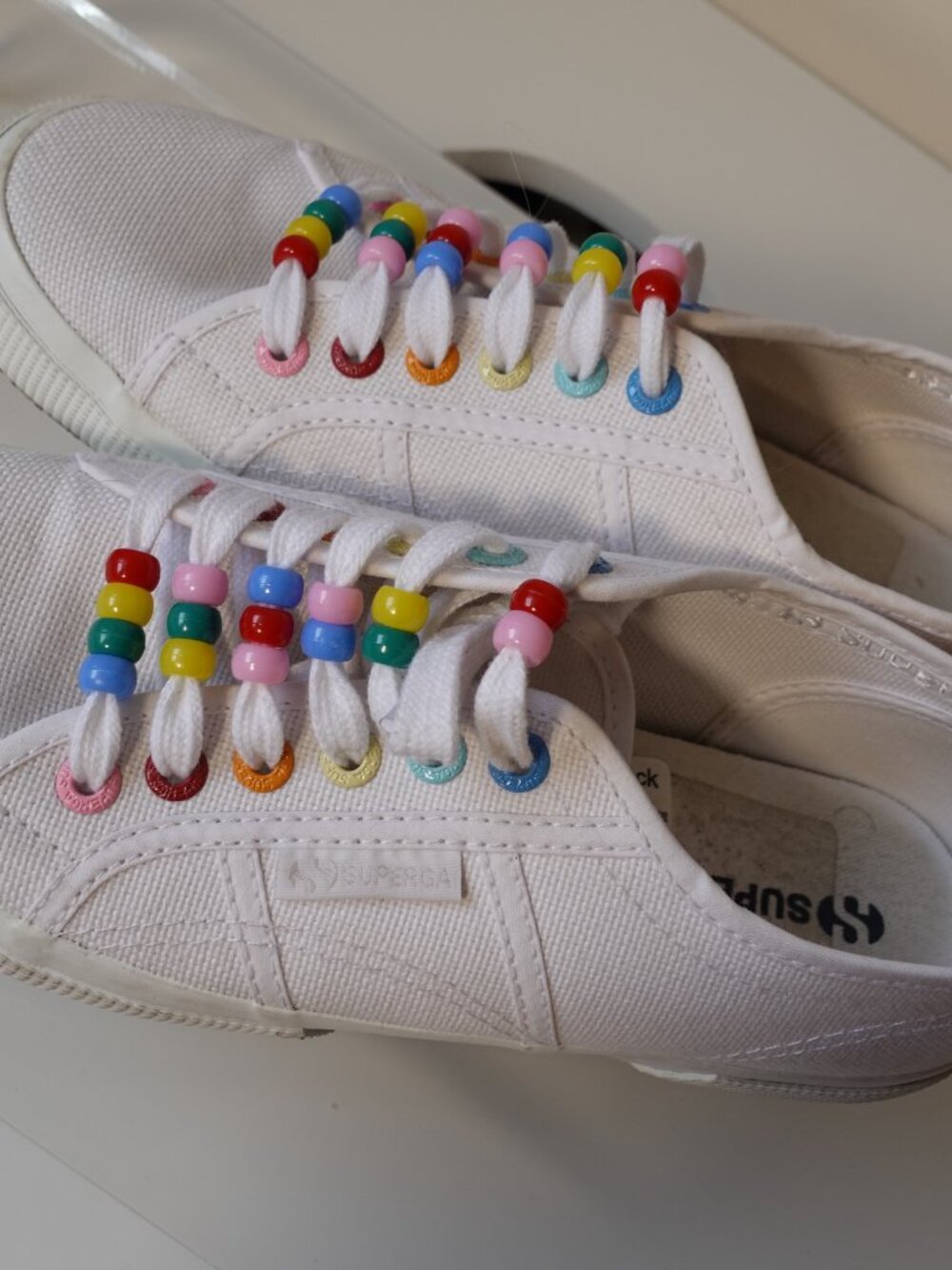 Superga 2750 white canvas sneakers featuring playful, Size 8 - Picture 2 of 6
